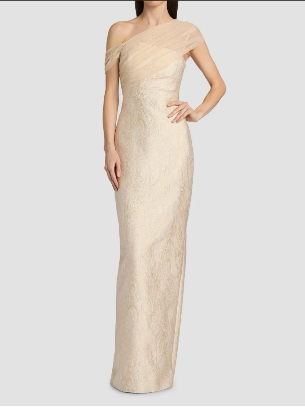 Theia Zara One-Shoulder Column Evening gown